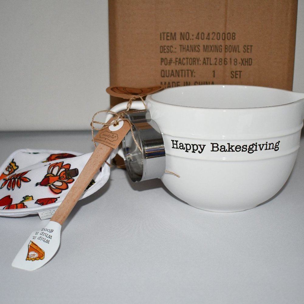 Mud Pie Festive Fall Collection Thanks 4-Piece Mixing Bowl Set #40420008 NWT